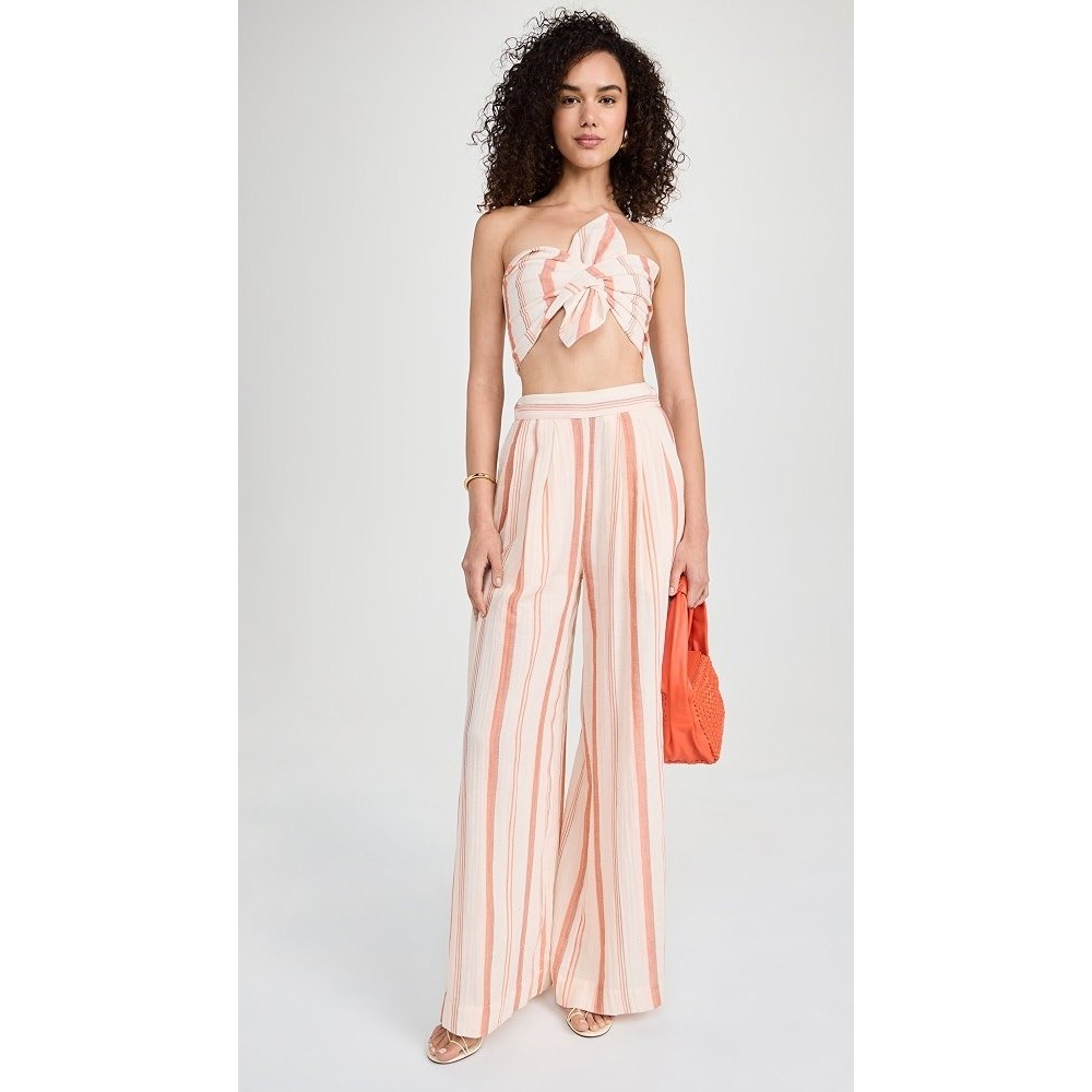 JBQ Harper Pants Orange Cream Striped Gauze Wide Leg Lagenlook Resort revolve XS